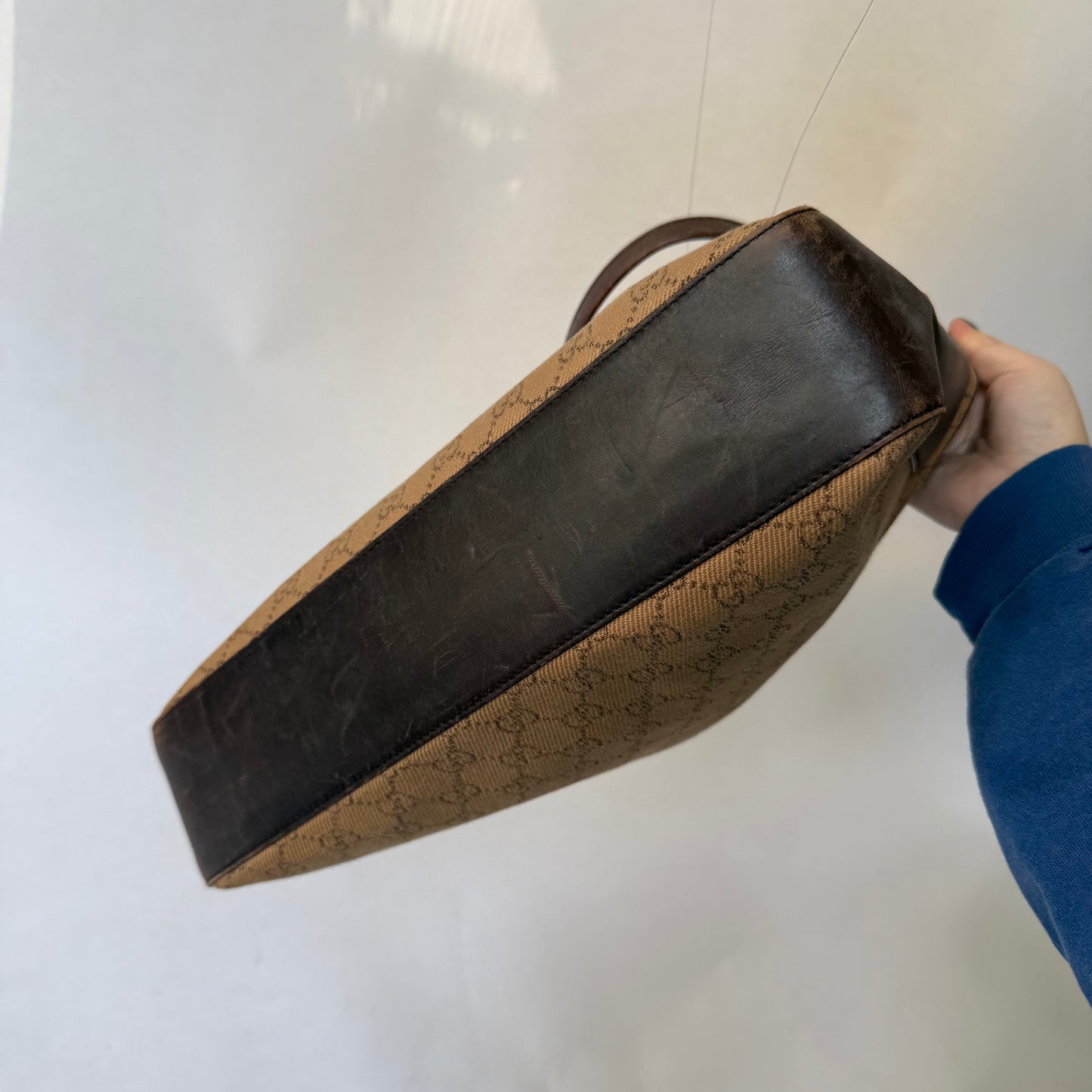 Gucci Brown Canvas & Leather Monogram Tote Bag