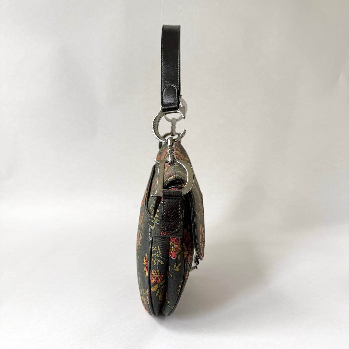 Christian Dior Black Canvas Floral Saddle Bag