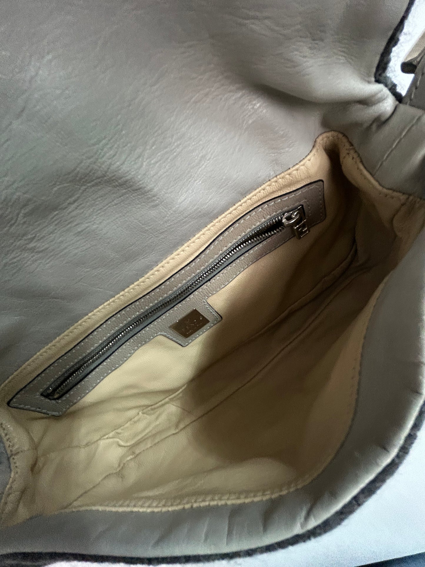 Fendi Gray Wool & Lizard Baguette Shoulder Bag