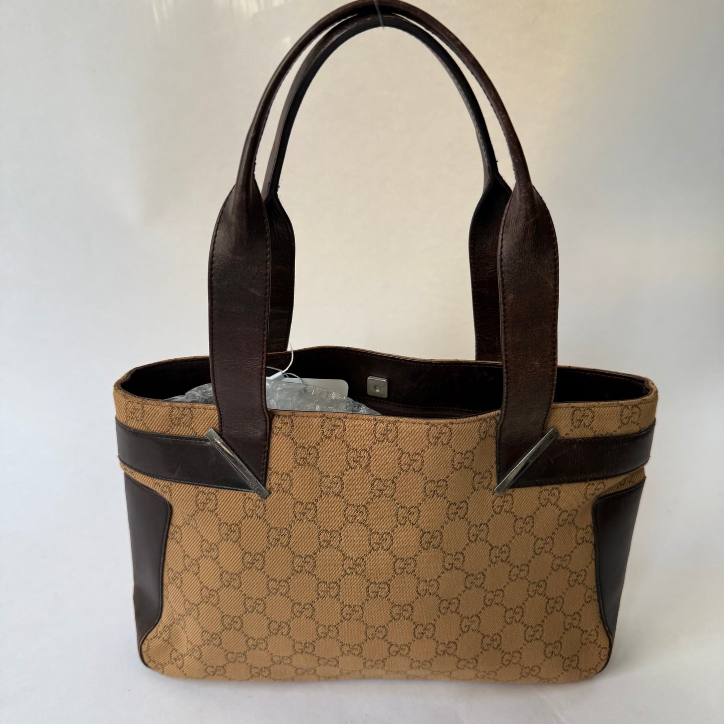 Gucci Brown Canvas & Leather Monogram Tote Bag