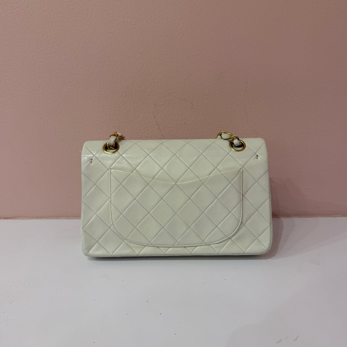Chanel White Lambskin Leather Quilted Double Flap Shoulder Bag GHW