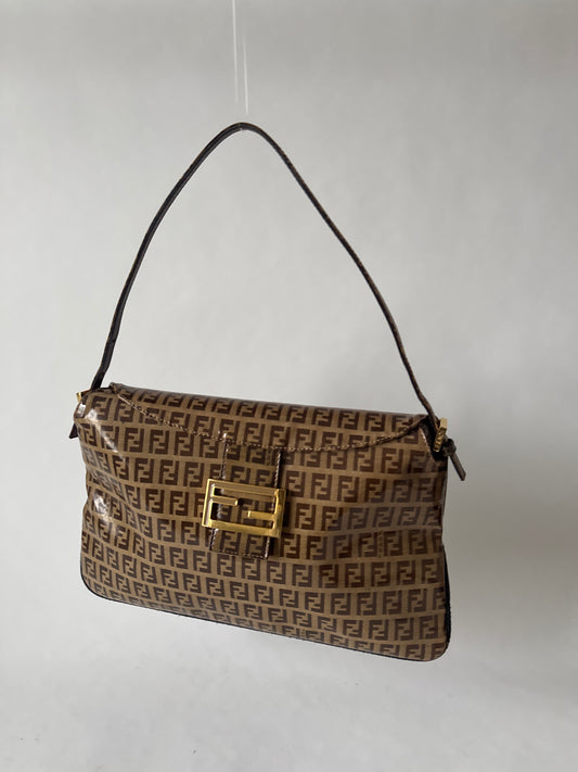 Fendi Brown Zucchino Patent Leather Mamma Baguette