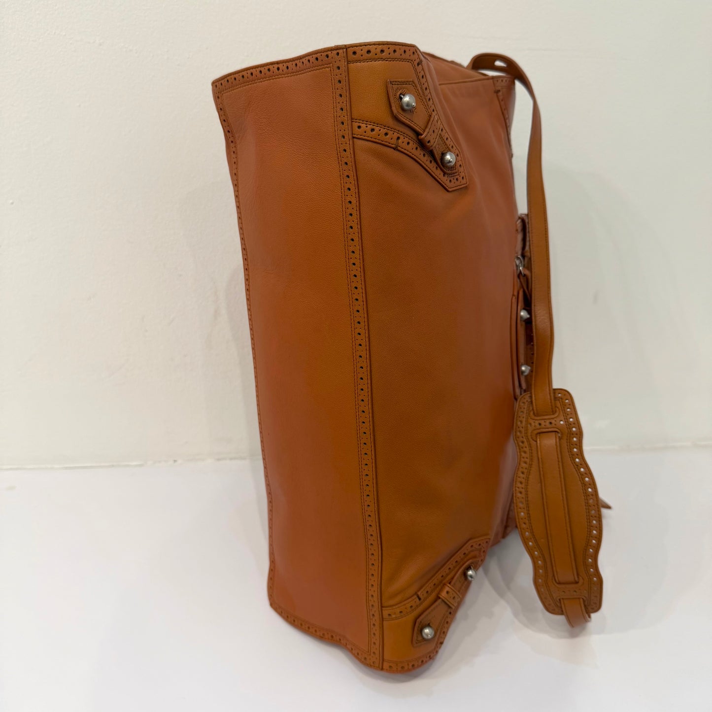 Balenciaga Ltd Edition Congac Lambskin Leather Riva Brogue Trim City Bag