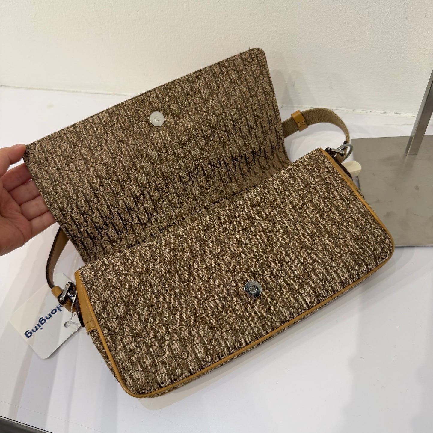 Christian Dior Brown Canvas & Leather Oblique Monogram Diorissimo Shoulder Bag