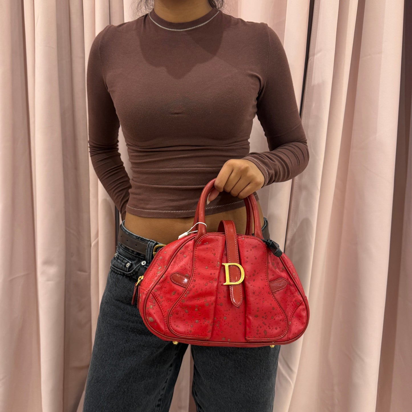 Christian Dior Mini Splashed Red Leather Mini Double Saddle