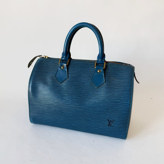 Louis Vuitton Toledo Blue Epi Leather Keepall 25