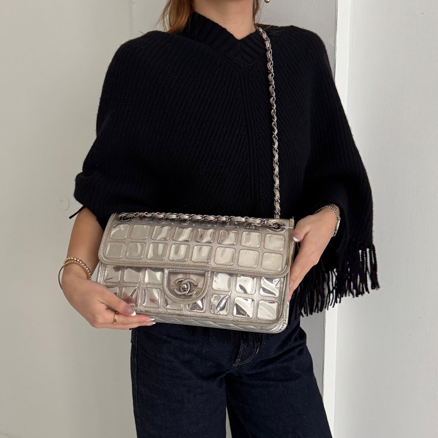 Chanel PVC & Lambskin Silver Ice Cube Flap Bag