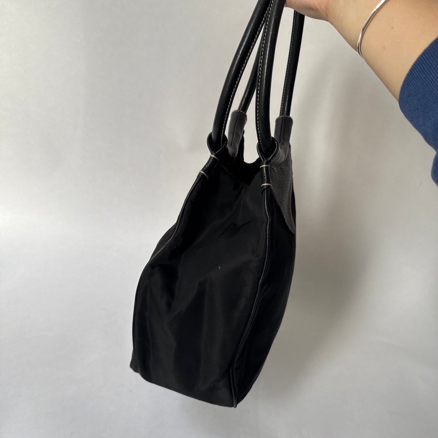 Prada Black Nylon & Leather Top Handle Shoulder Bag