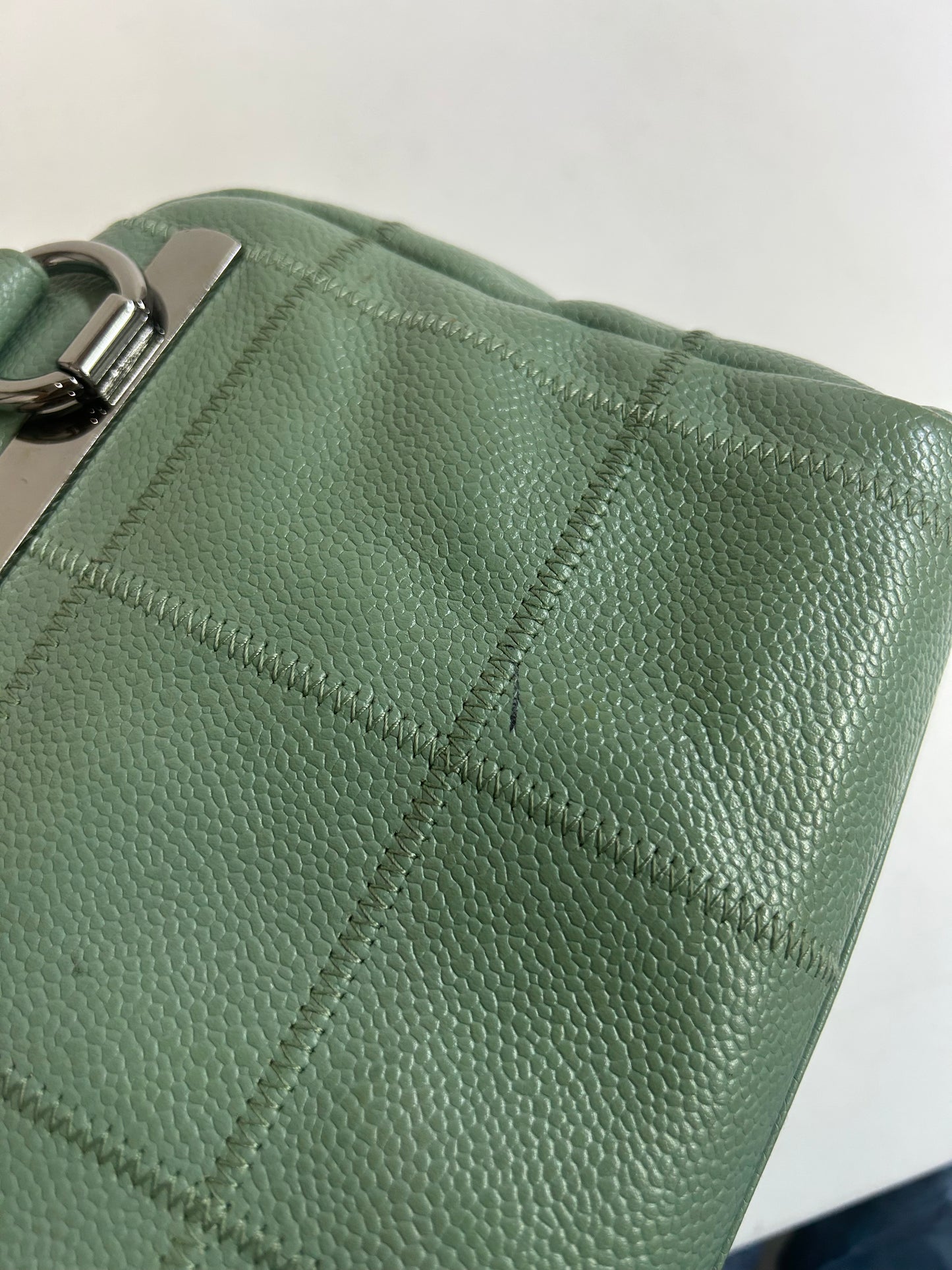 Chanel Mint Green Caviar Leather LAX Square Quilted Bowler Bag
