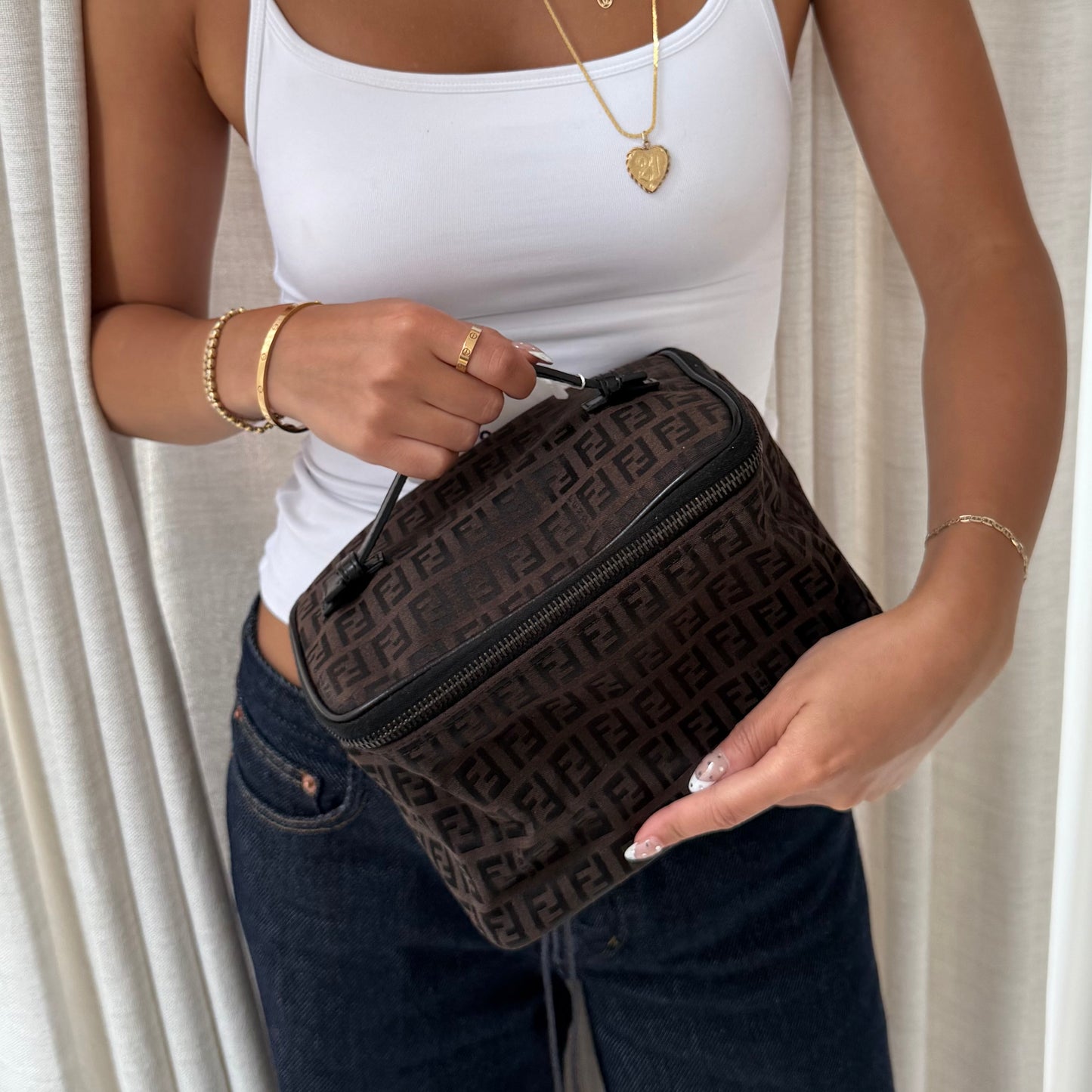 Fendi Brown Zucchino Canvas Vanity Bag