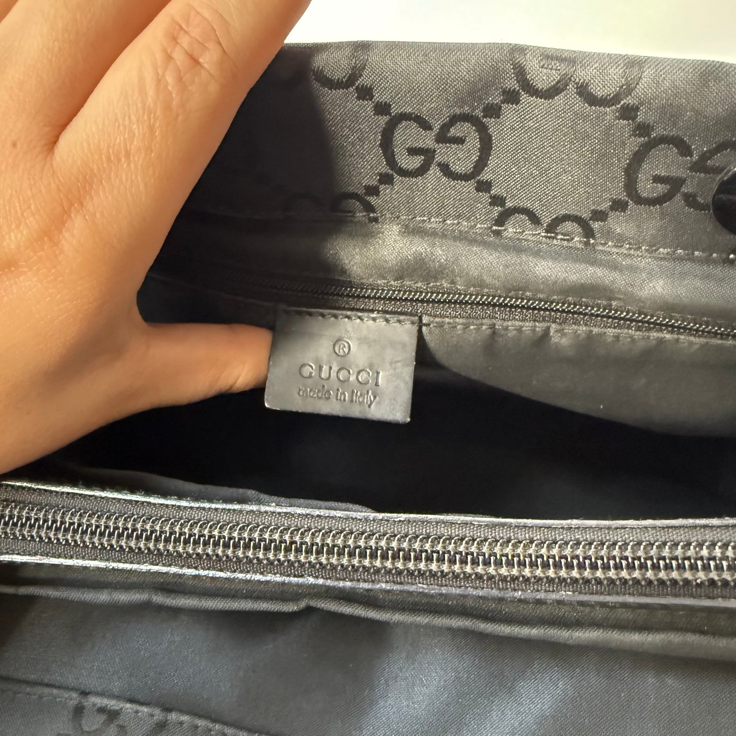 Gucci Black Monogram Canvas Bamboo Handle Shoulder Bag