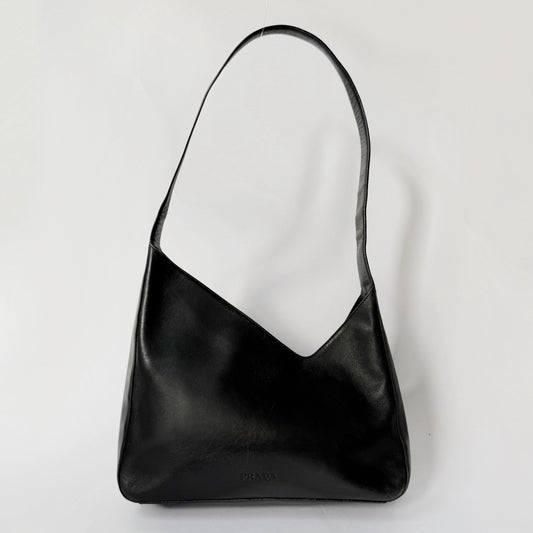 Prada Black Lambskin Asymmetric V Shoulder Bag