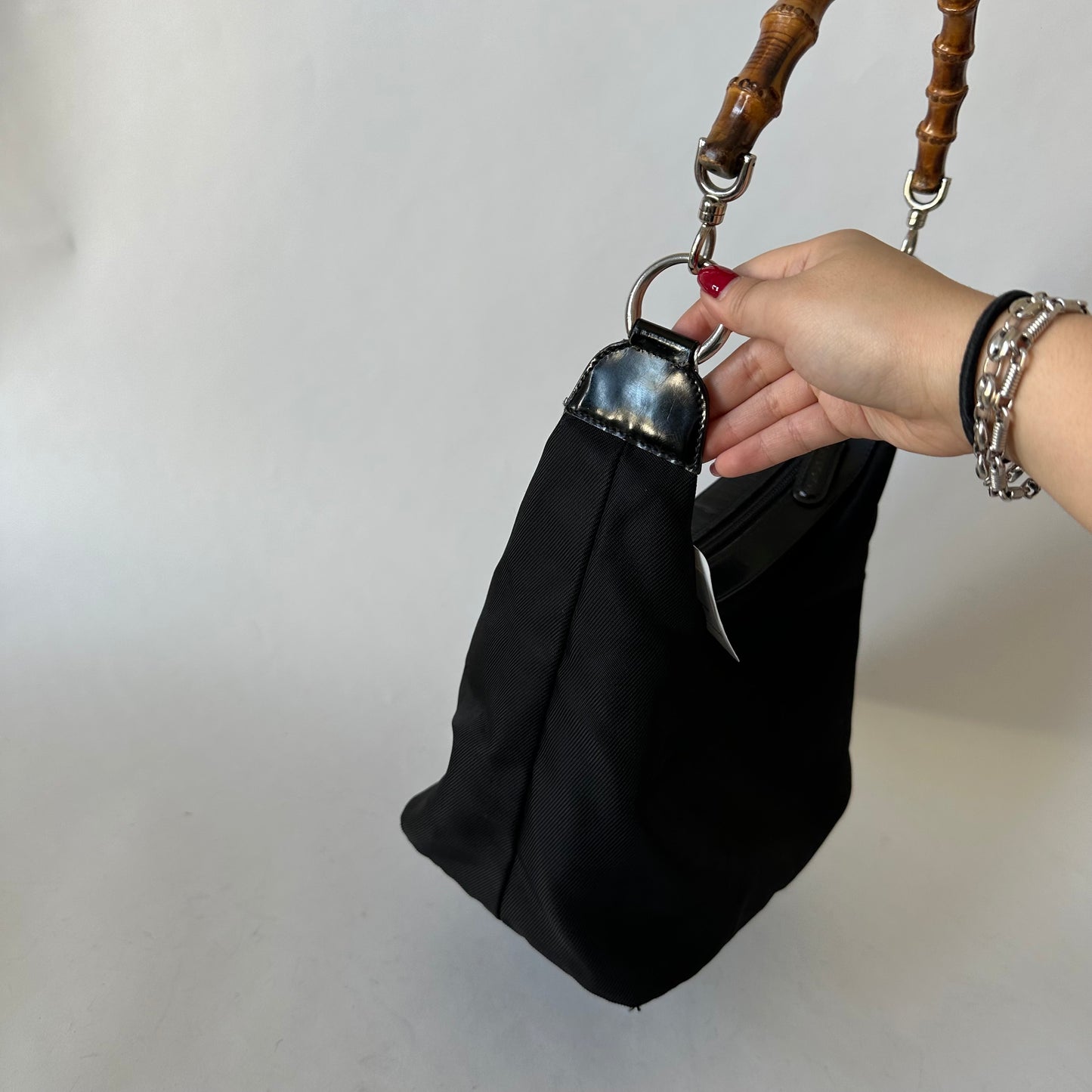 Gucci Black Nylon Bamboo Tote
