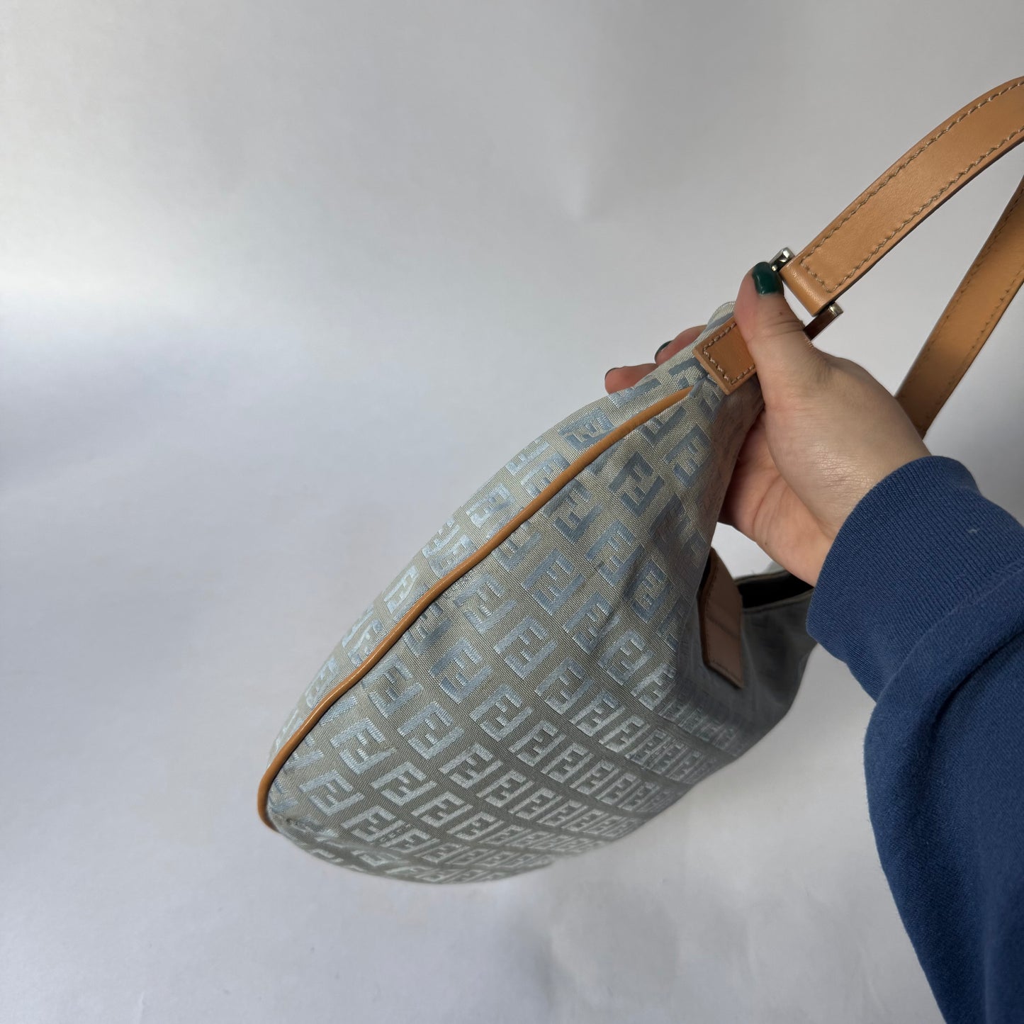 Fendi Blue Canvas Zucchino Baguette Hobo Bag