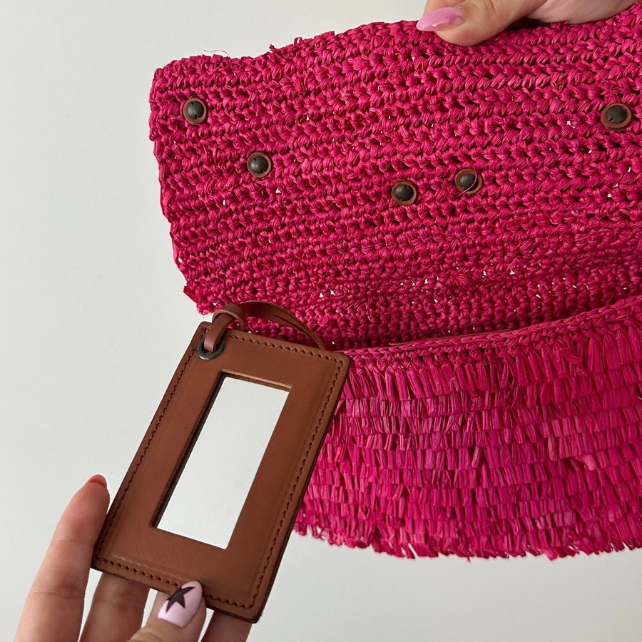 Balenciaga Woven Pink & Beige Panier Large Basket Rafia Tote w/ Mirror