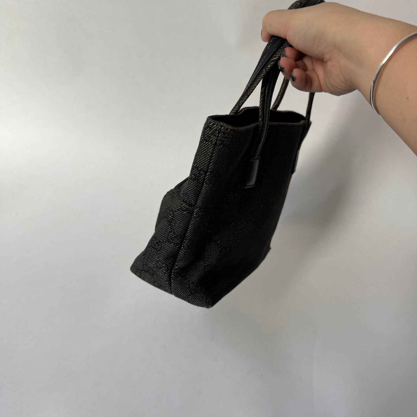 Gucci Black Monogram Denim Small Shoulder Tote Bag