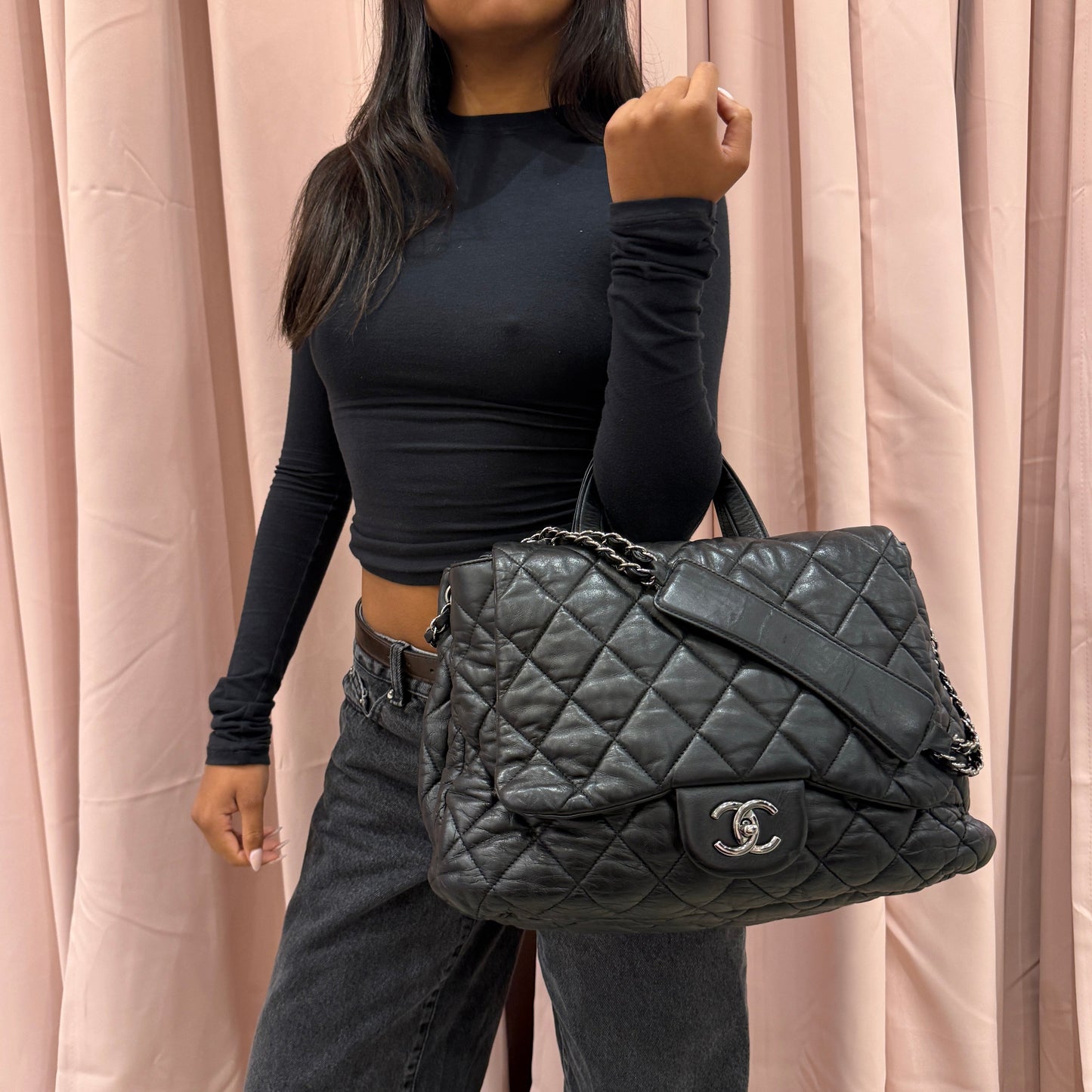 Chanel Black Soft Lambskin Puffy Double Sided 2-Way Bag