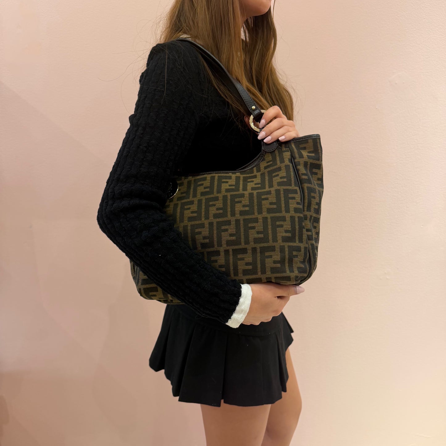 Fendi Canvas & Leather Zucca Monogram Tote Bag