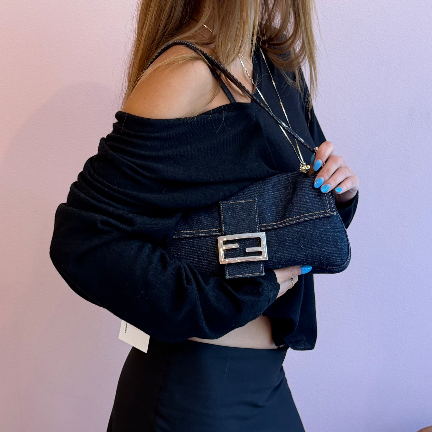 Fendi Denim Baguette Shoulder Bag SHW