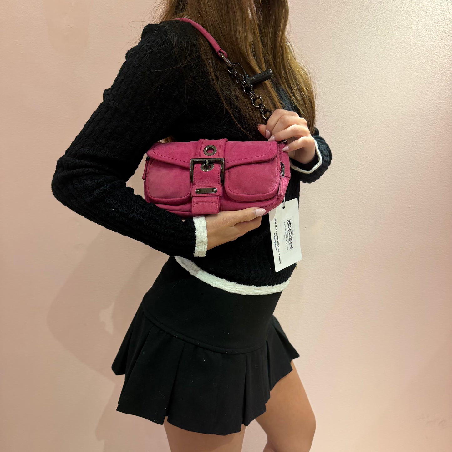 Prada Pink Suede Chain Shoulder Bag