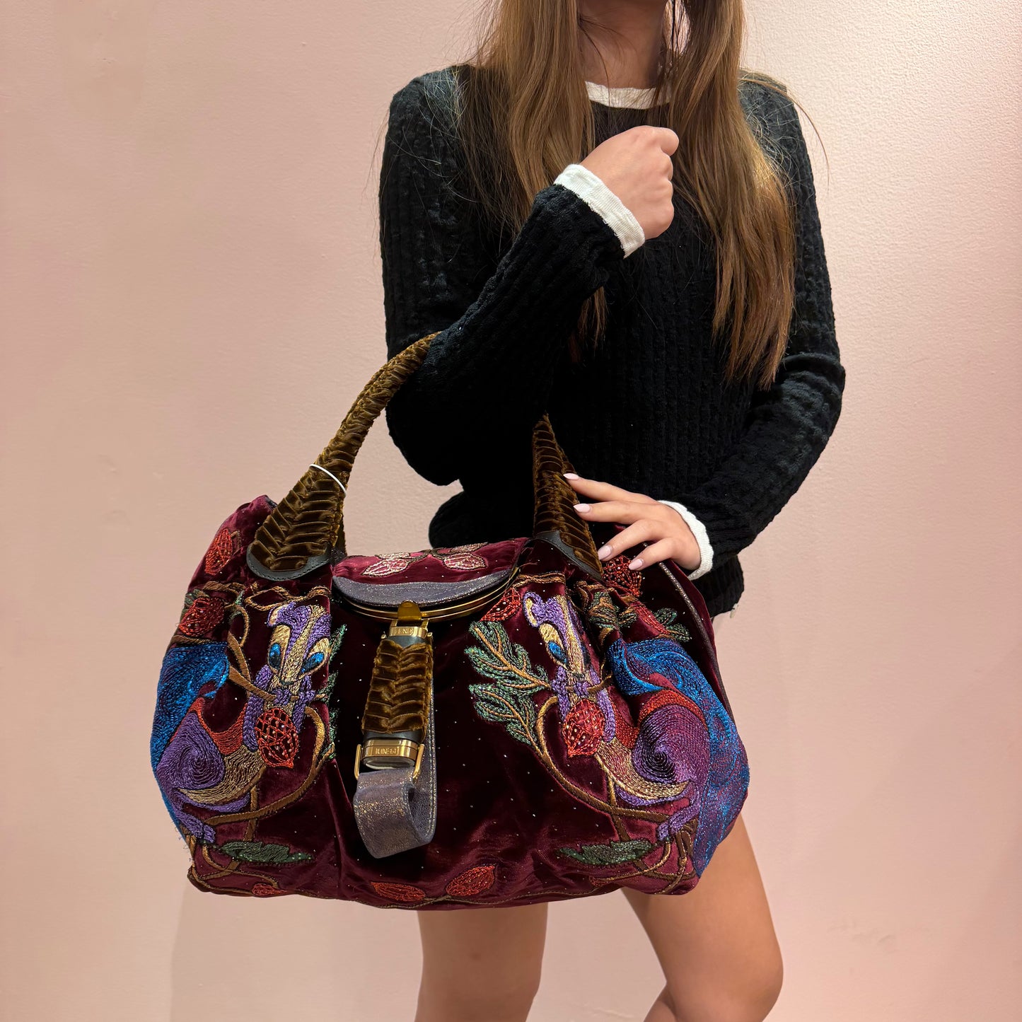 RARE Fendi Velour Squirrel Detail Multicolor Spy Bag