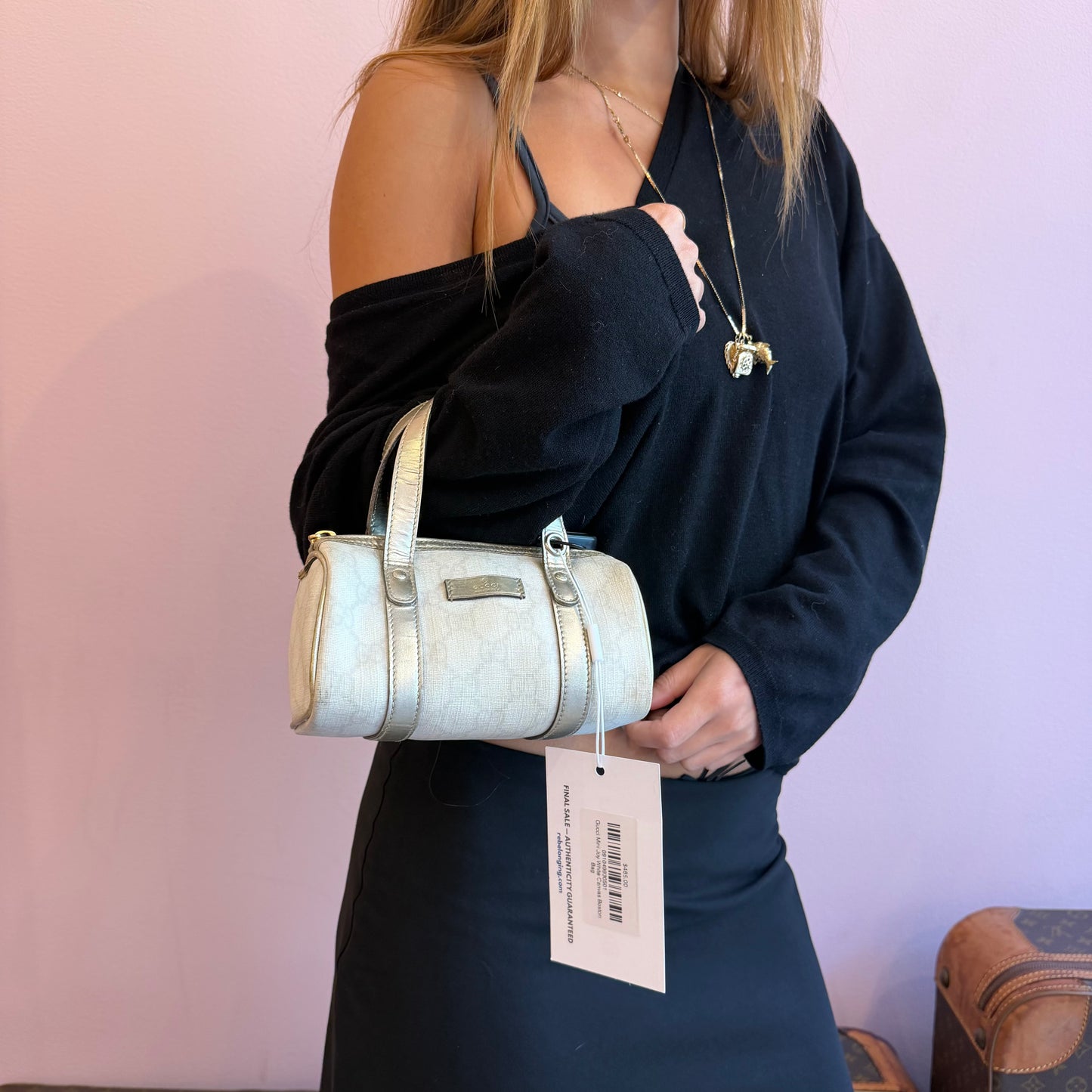 Gucci Mini Joy White Canvas Boston Bag