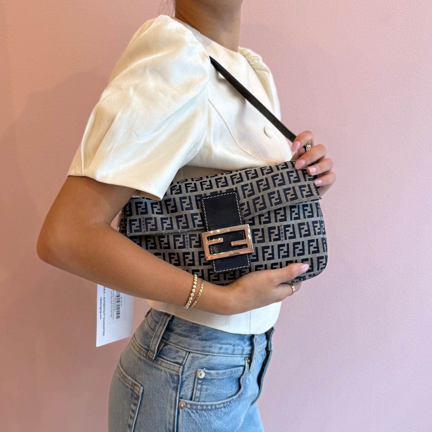 Fendi Navy Canvas Zucchino Monogram Baguette Shoulder Bag