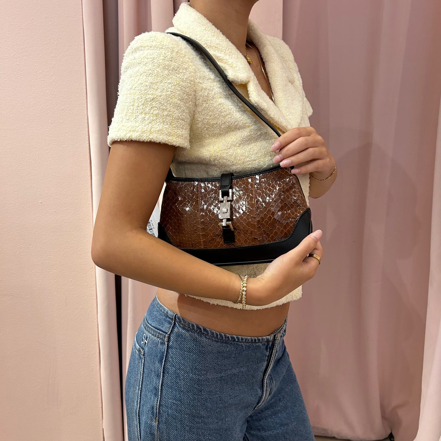 Gucci Brown & Black Snakeskin Leather Mini Jackie Shoulder Bag