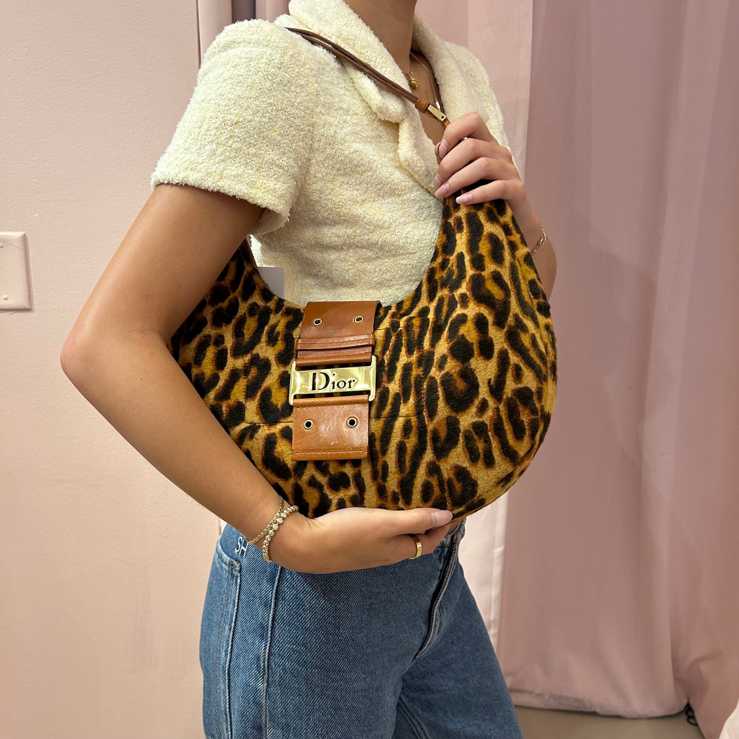Christian Dior Brown Ponyhair & Leather Croissant Hobo Bag