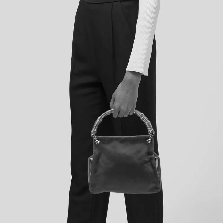 Gucci Black Nylon & Leather Bamboo Tote