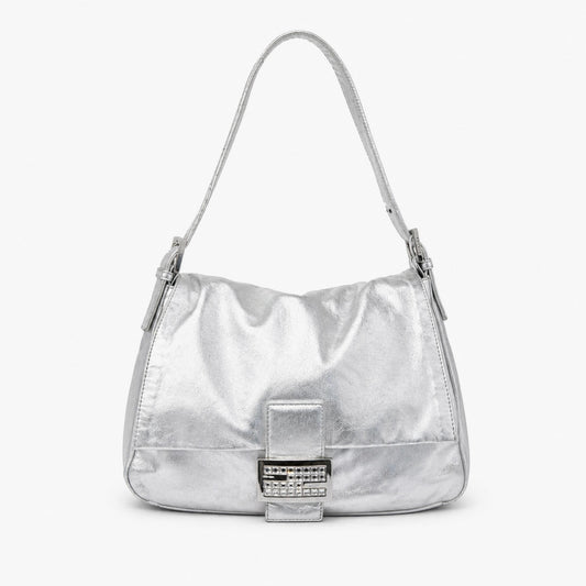 Fendi Silver Metallic Leather Mamma Baguette Shoulder Bag