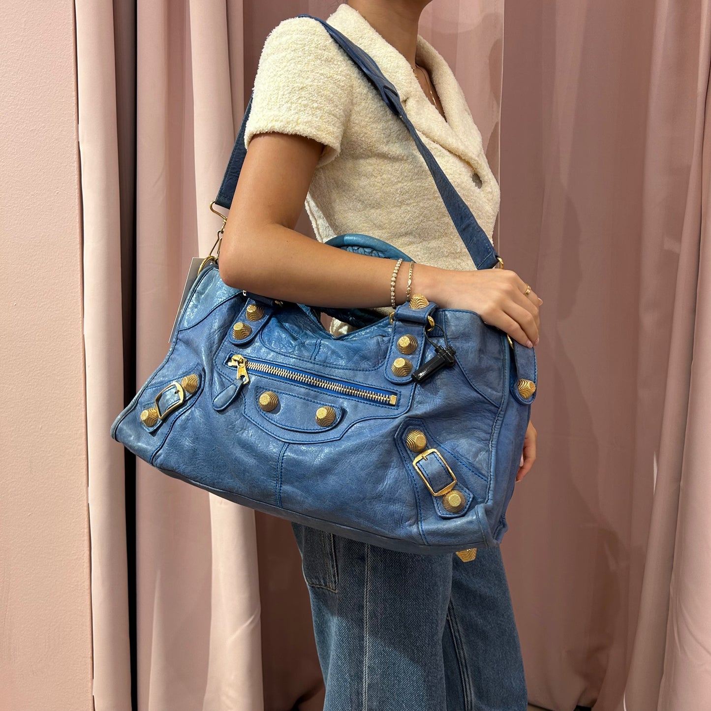 Balenciaga Blue Part Time City Bag w/ Gold Hardware