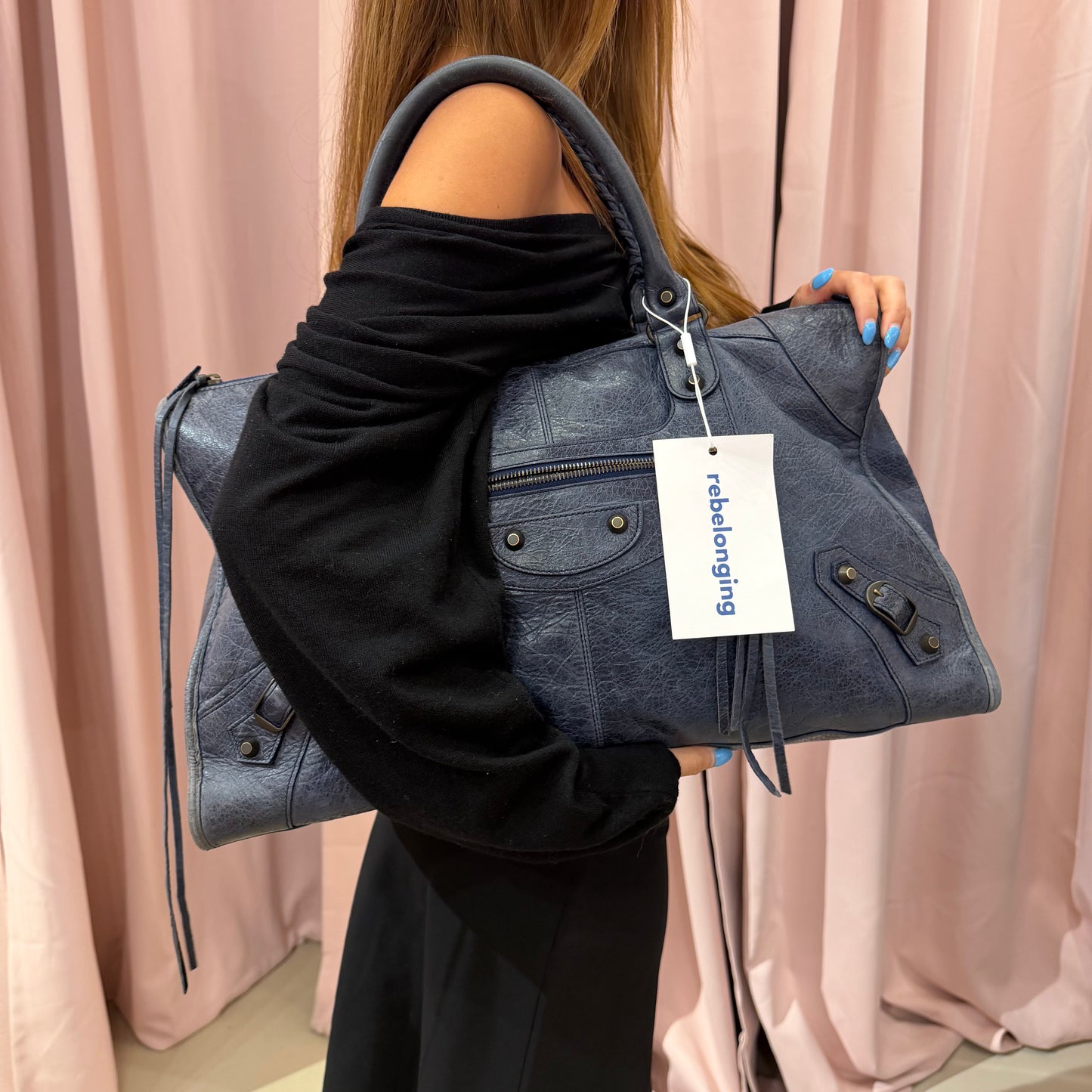 Balenciaga Navy Blue Work City Bag w/ Bronze Hardware