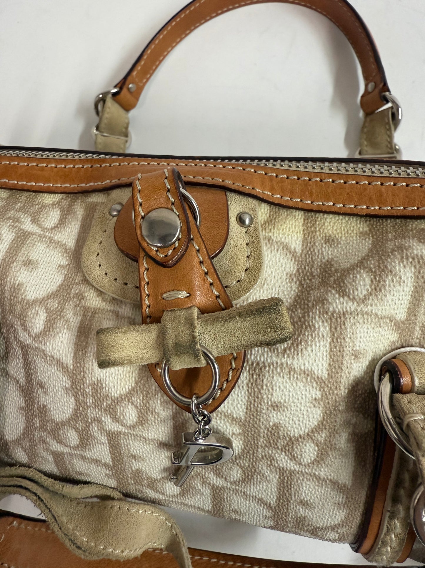Christian Dior Cream Trotter Monogram Romantique Barrel Bag
