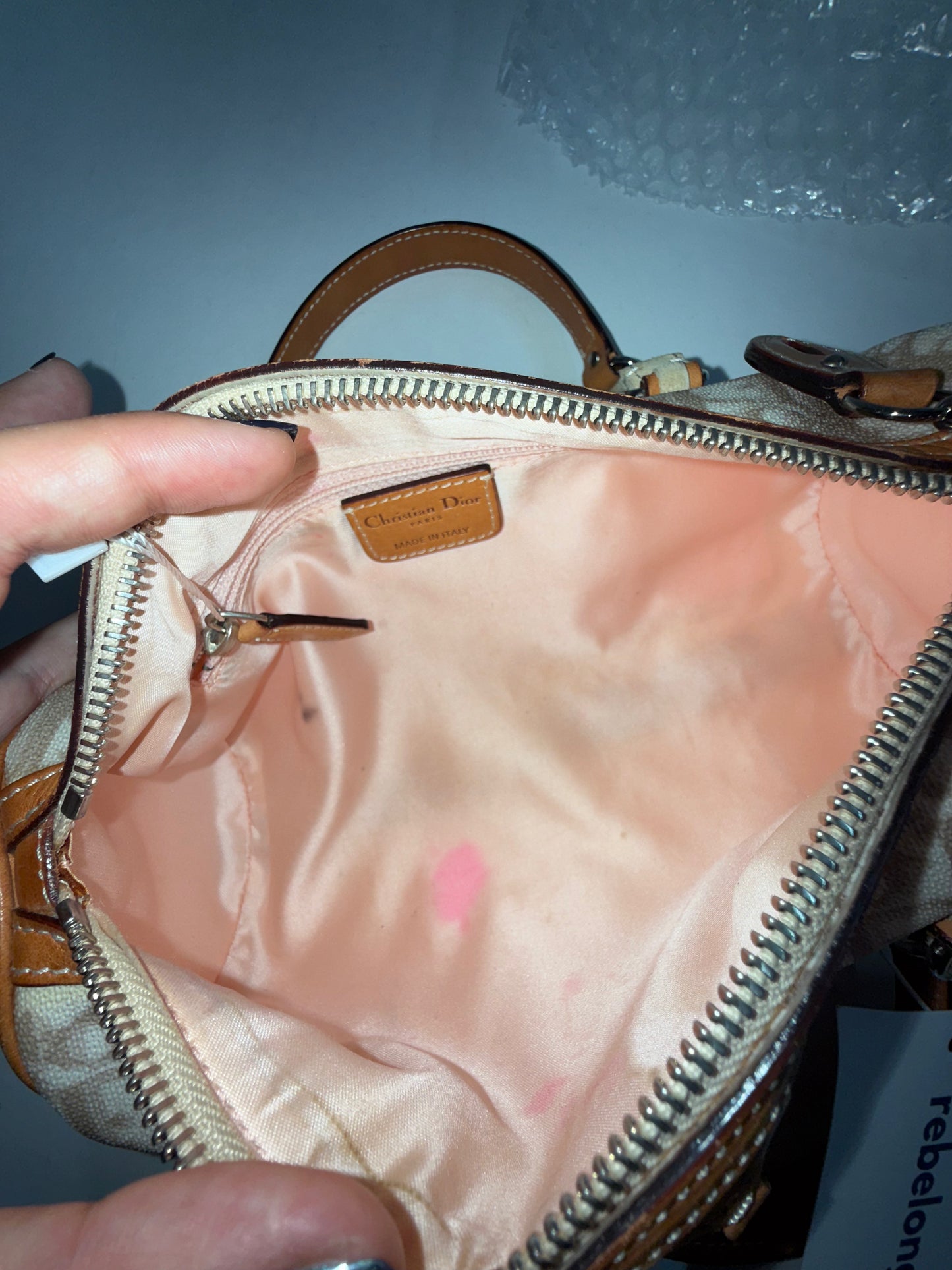 Christian Dior Cream Trotter Monogram Romantique Barrel Bag