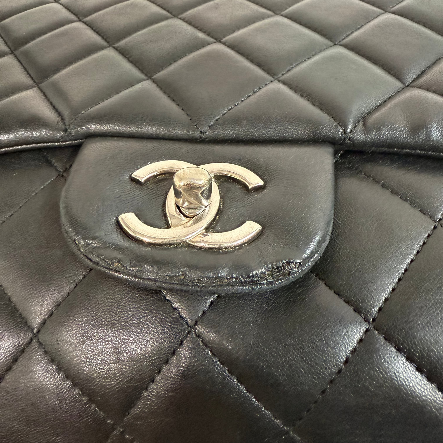 Chanel Black Lambskin Jumbo Shoulder Bag Silver Hardware