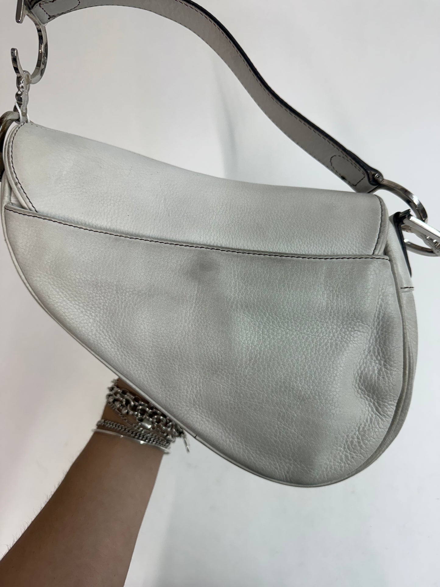 Christian Dior White Leather Saddle Shoulder Bag