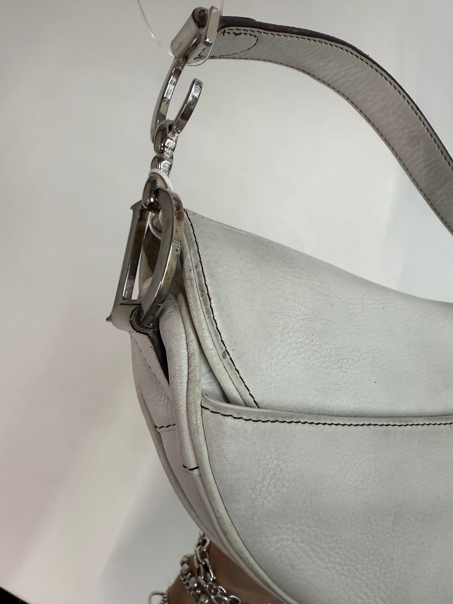 Christian Dior White Leather Saddle Shoulder Bag