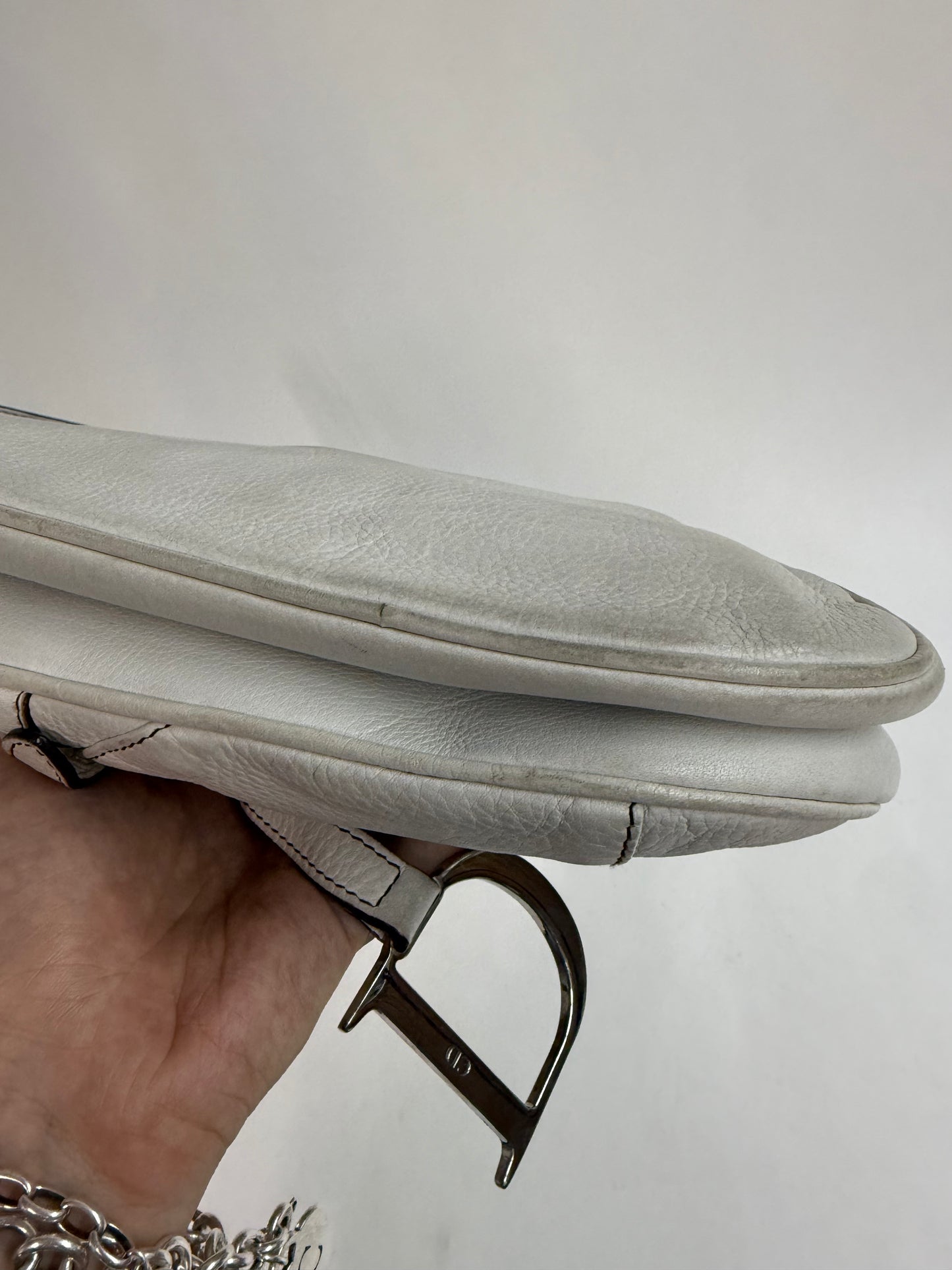 Christian Dior White Leather Saddle Shoulder Bag