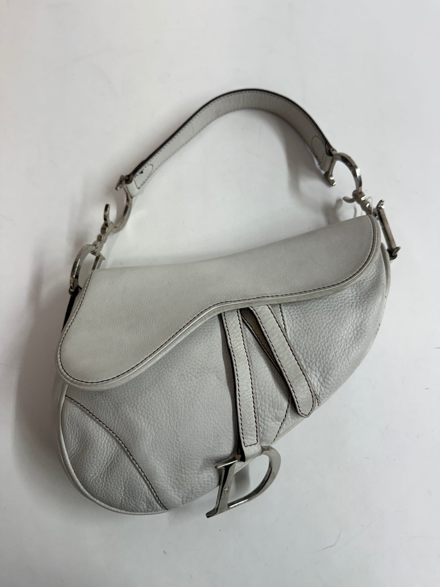 Christian Dior White Leather Saddle Shoulder Bag