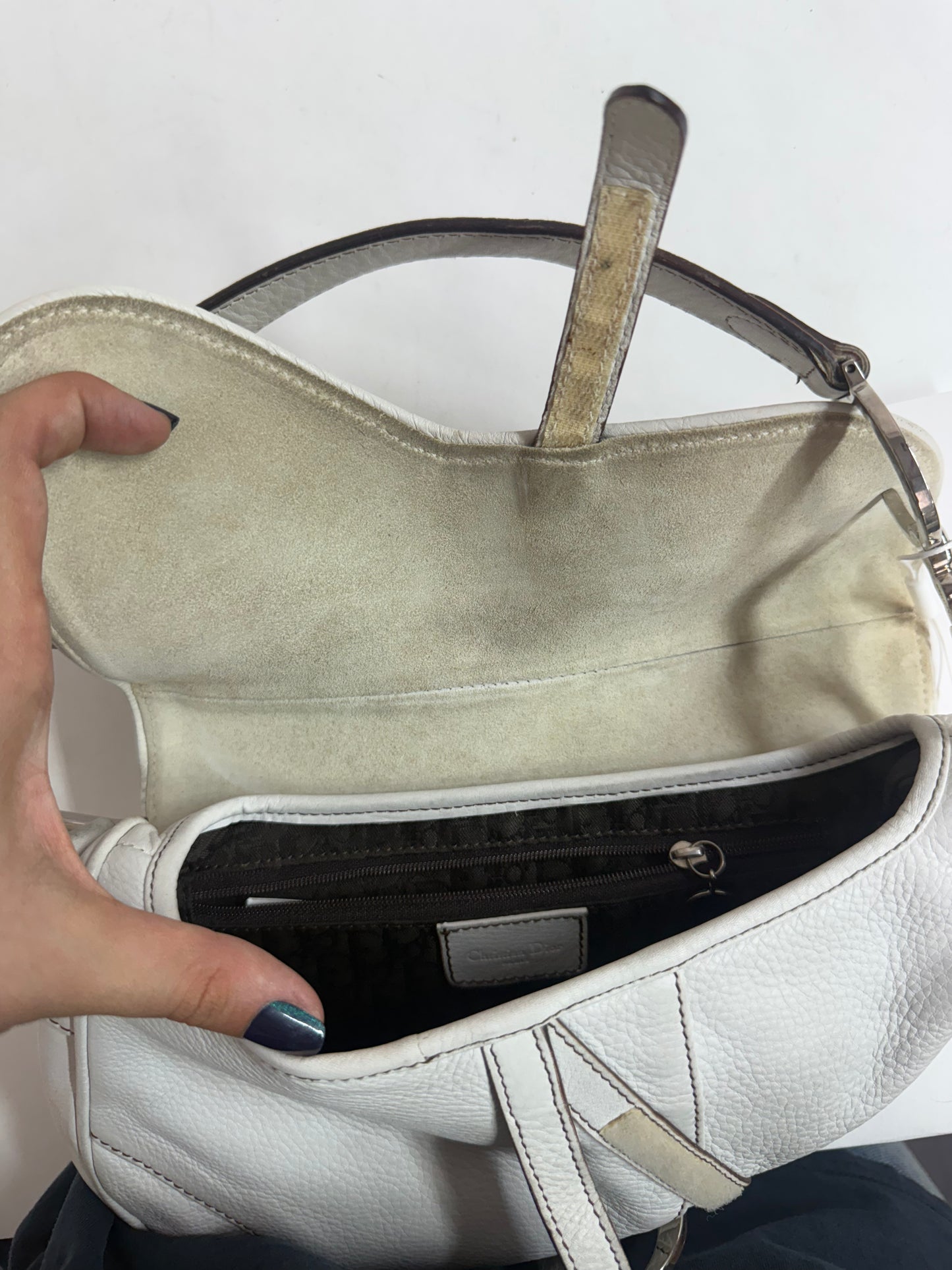 Christian Dior White Leather Saddle Shoulder Bag
