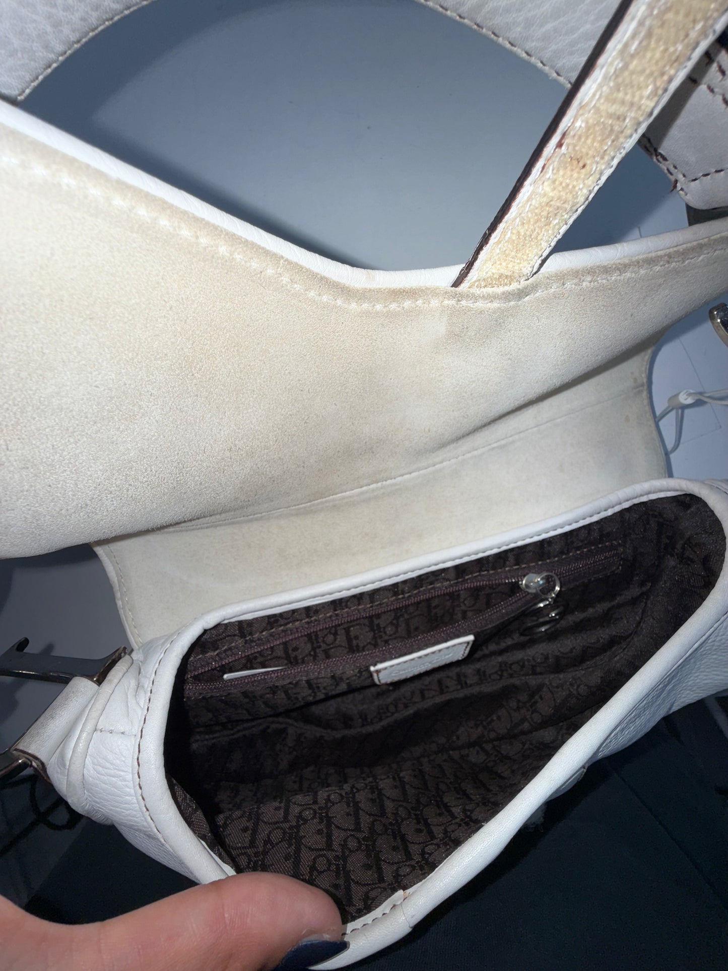 Christian Dior White Leather Saddle Shoulder Bag