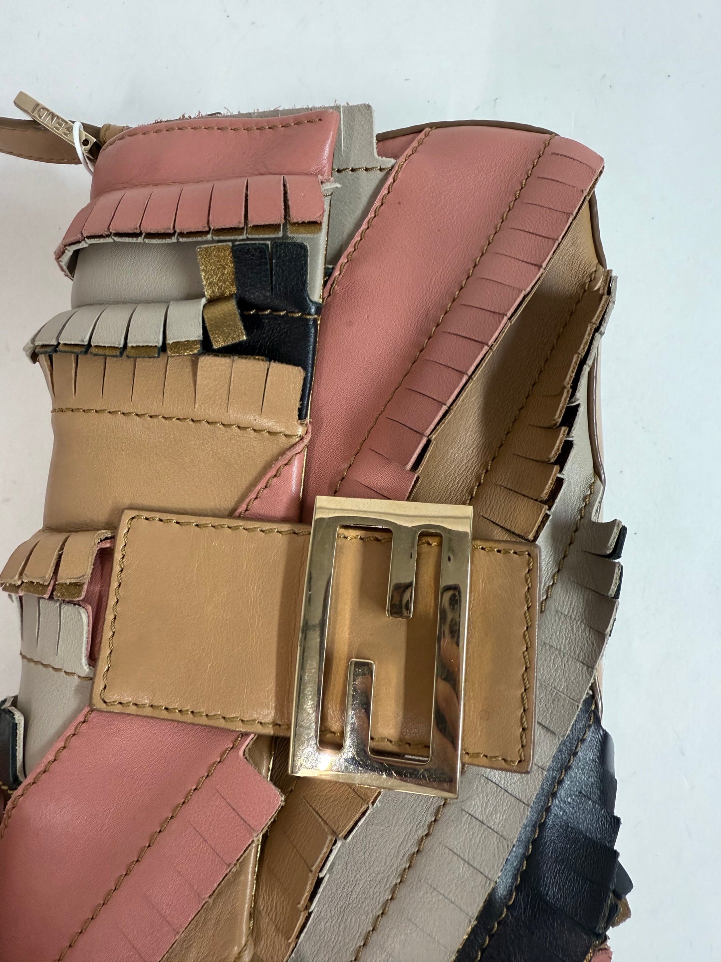 Fendi Multicolored Leather Fringe Patchwork Baguette Shoulder Bag