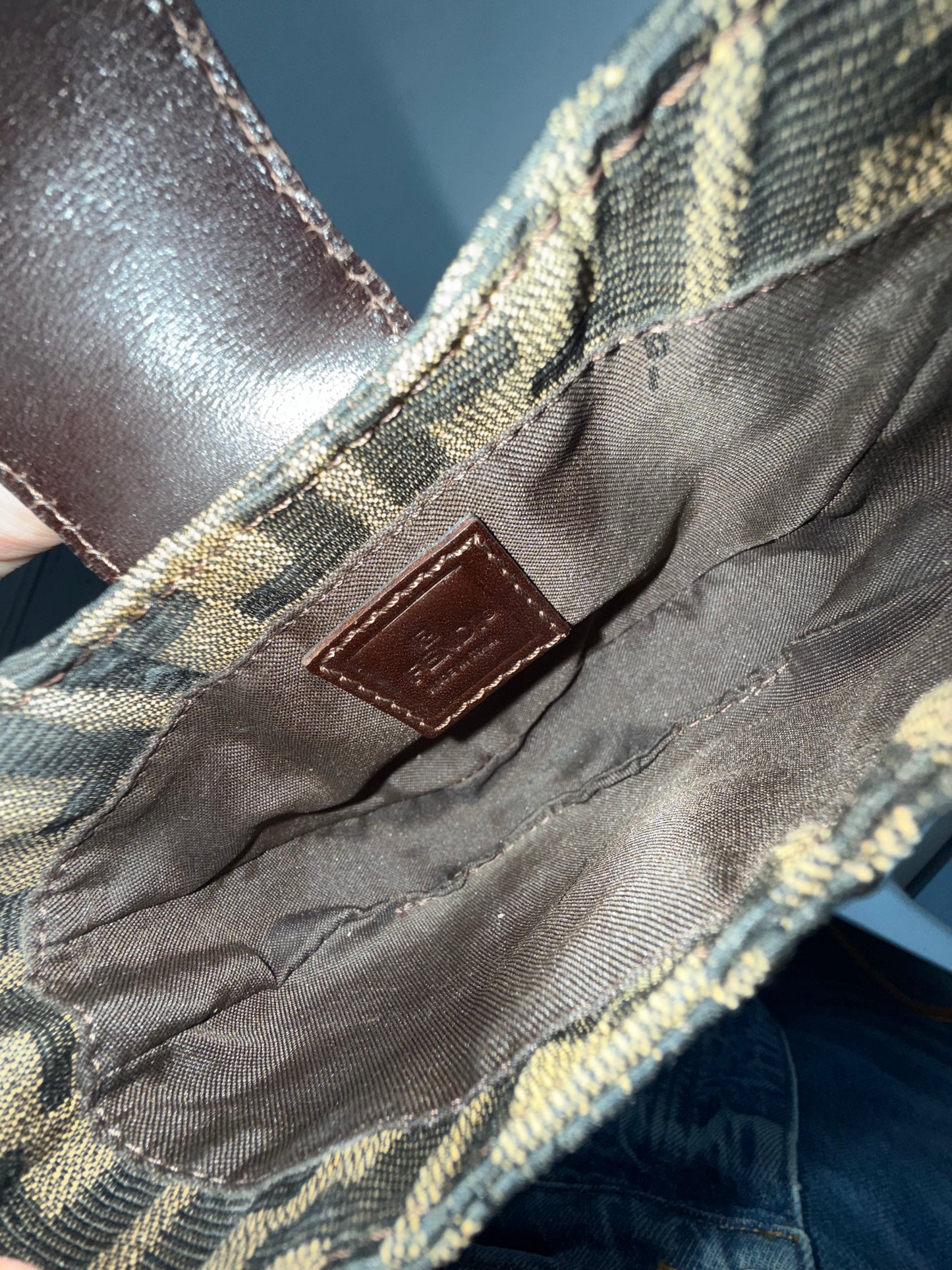Fendi Brown Canvas Zucca Monogram Mini Croissant Top Handle Bag