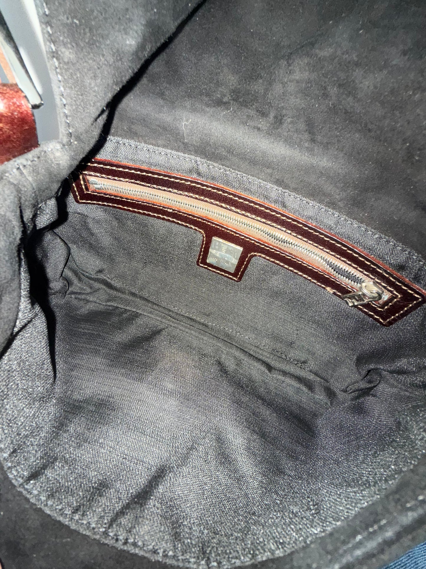 Fendi Black & Brown Suede & Leather Baguette Shoulder Bag