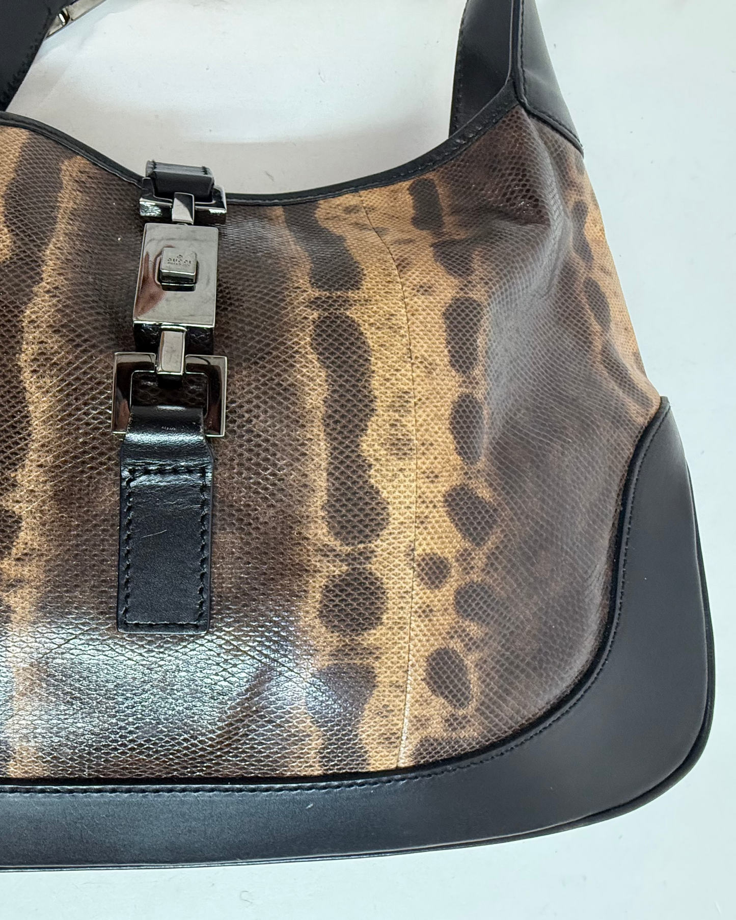 Gucci Brown & Black Python Leather Jackie Shoulder Bag