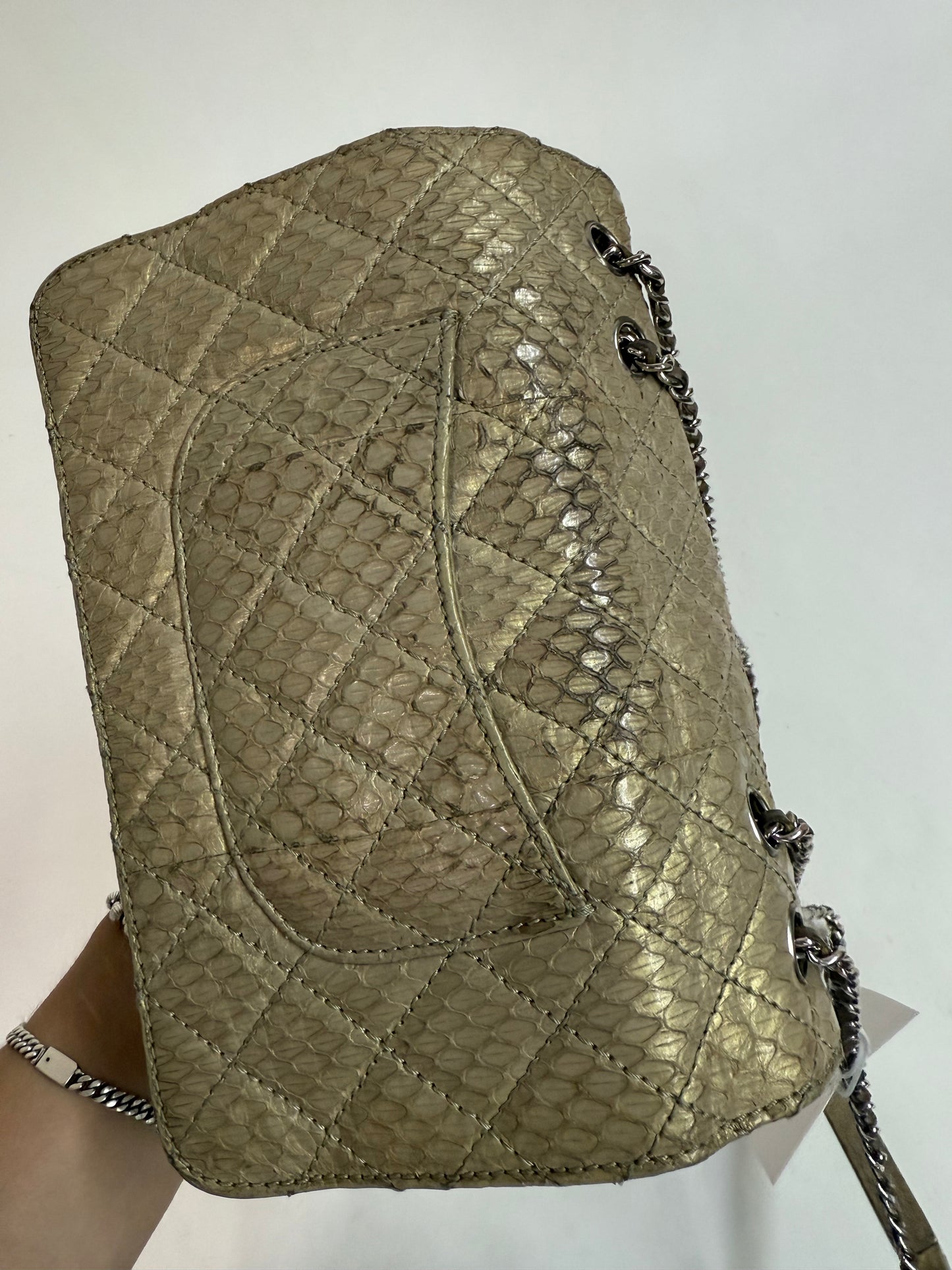Chanel Beige Snakeskin Leather Quilted Accordion Flap