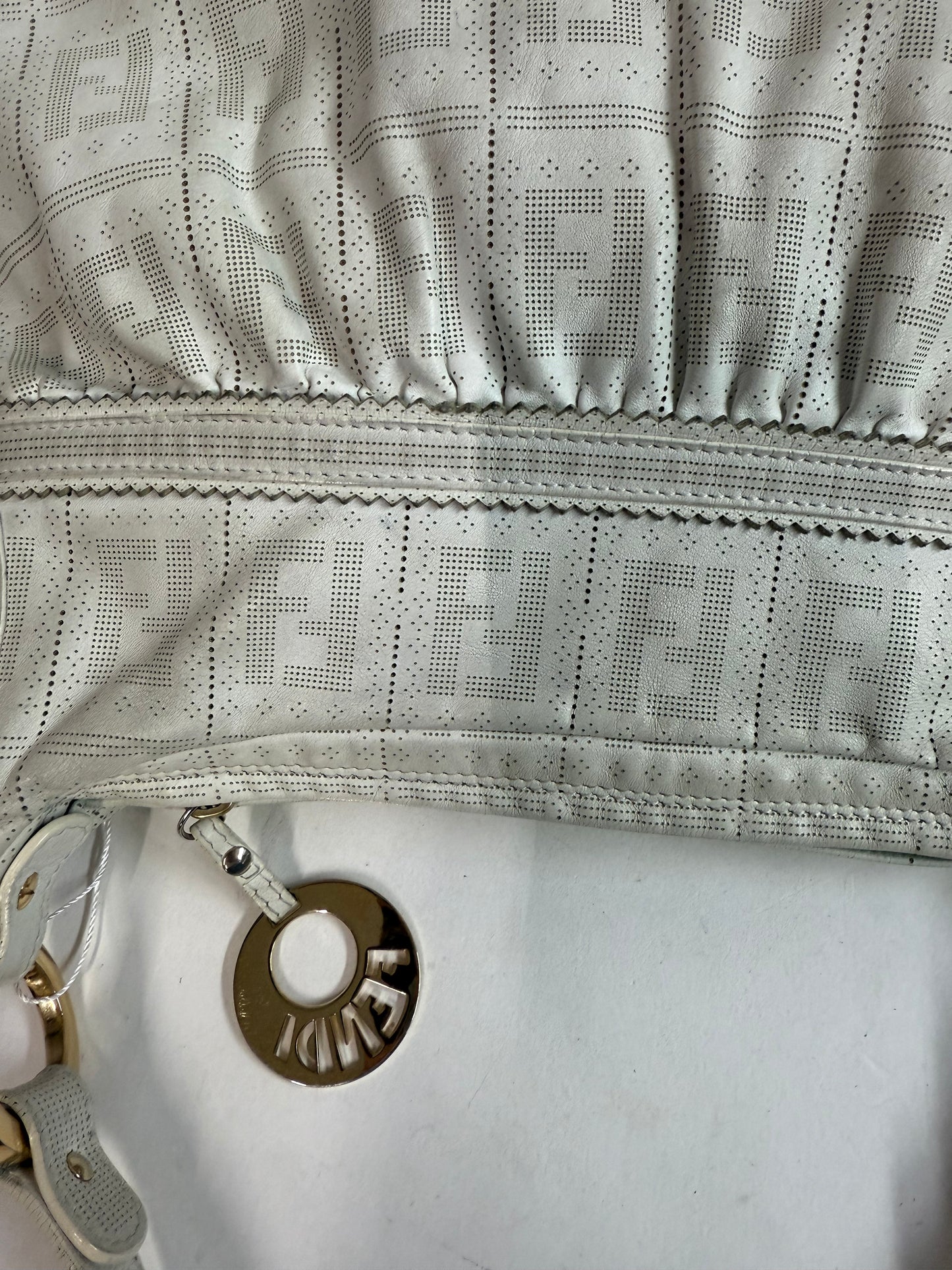 Fendi White Zucca Laser Cut Monogram Shoulder Bag