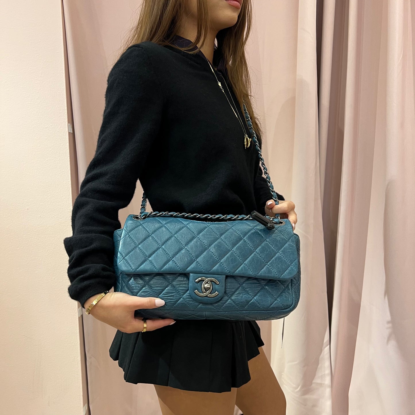 Chanel Blue Paris-Dallas Plaque Double Flap