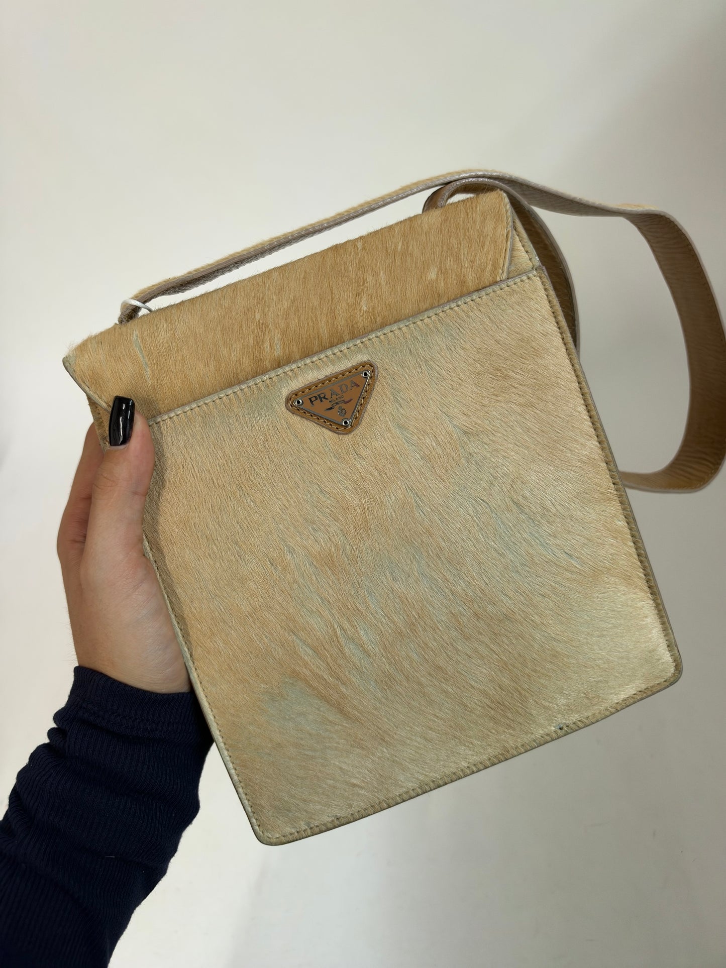 Prada Brown Ponyhair Buckle Front Shoulder Bag
